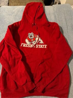 Fresno State Red Zip-Up Hoodie with Bulldog Graphic
